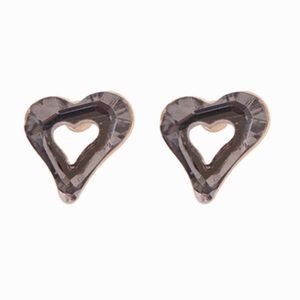 OPEN HEART POST STUD EARRINGS - Black Glass Stone